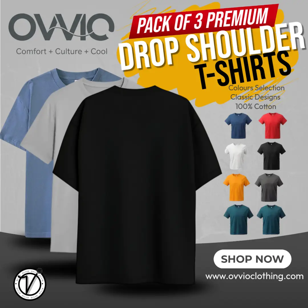 Pack of 3 - Unisex Drop Shoulder T Shirt 100% Combed Cotton
